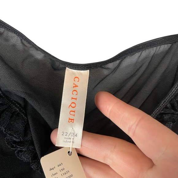 Cacique Black Sheer Mesh Lingerie Top with Floral Trim, Size 22/24 NWT - Picture 5 of 6